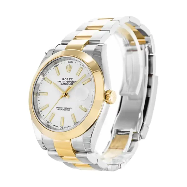 1 rolex datejust 41mm yellow goldsteel white index dial smooth bezel oyster bracelet 126303 1.webp