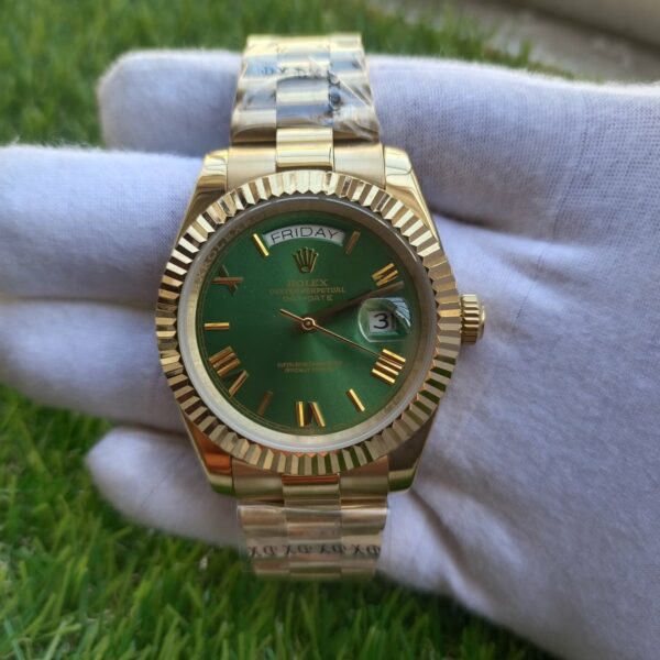 1 rolex day date 41mm president yellow gold fluted bezel green roman dial mens watch 1.jpg