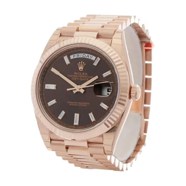 1 rolex daydate 40mm chocolate dial rose gold president automatic mens watch 228235 1.webp