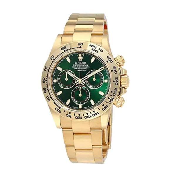 1 rolex daytona yellow gold 40mm green index dial yellow gold bezel oyster bracelet 116508 1.webp