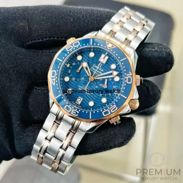 2 omega diver 300m coaxial master chronometer chronograph 44mm blue dial rose gold steel mens watch 1.webp