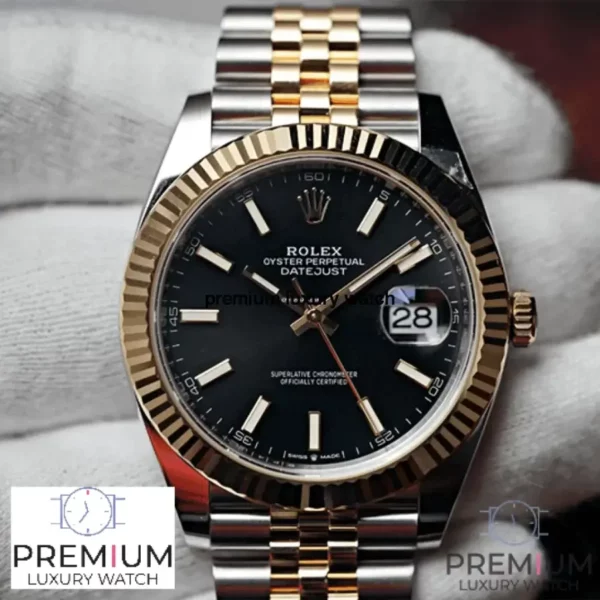 2 rolex datejust 41mm black dial fluted bezel yellow gold jubilee mens watch 126333 1.webp