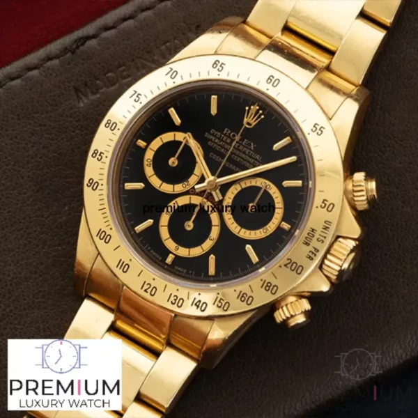 2 rolex daytona yellow gold 40mm black index dial yellow gold bezel oyster bracelet 116508 1.webp