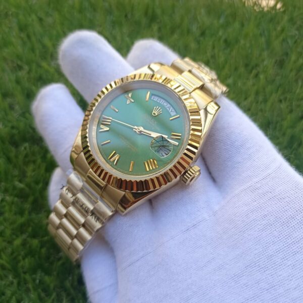 3 rolex day date 41mm president yellow gold fluted bezel green roman dial mens watch 1.jpg