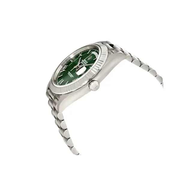 3 rolex daydate 40 olive green roman dial fluted bezel white gold president automatic mens watch 228239 1.webp