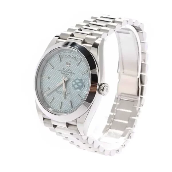 3 rolex daydate 40mm ice blue diagonal dome bezel president automatic mens watch 228206 1.webp