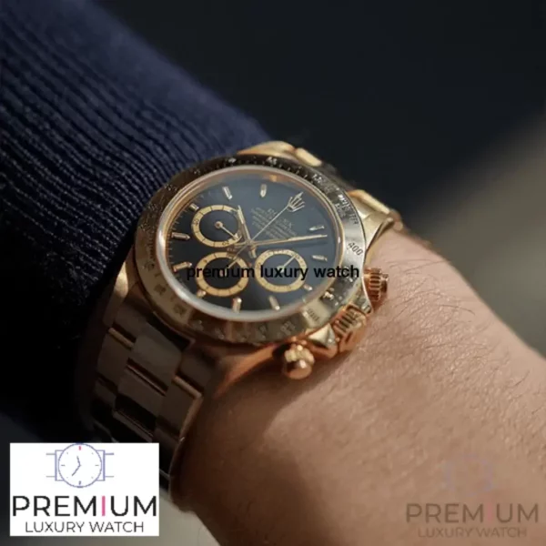 3 rolex daytona yellow gold 40mm black index dial yellow gold bezel oyster bracelet 116508 1.webp