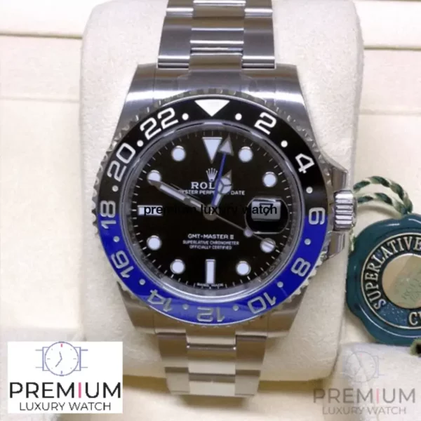 3 rolex gmtmaster ii batman stainless steel 40mm black dial blueblack ceramic bezel oyster bracelet 126710blnr 1.webp