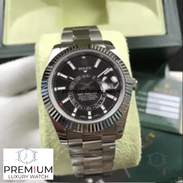 3 rolex skydweller stainless steel 42mm black index dial fluted white gold bezel oyster bracelet 326934 1.webp