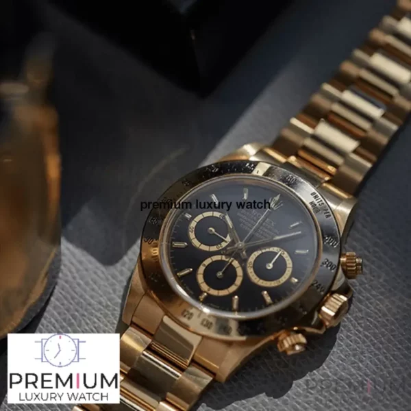 4 rolex daytona yellow gold 40mm black index dial yellow gold bezel oyster bracelet 116508 1.webp