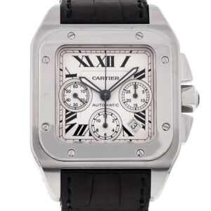 Cartier Santos 100Xl Chronograph Large White Dial Leather Belt Mens Watch 1 1.jpg