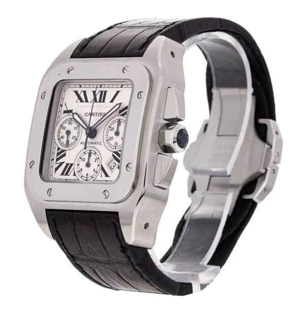 Cartier Santos 100Xl Chronograph Large White Dial Leather Belt Mens Watch 2.jpg