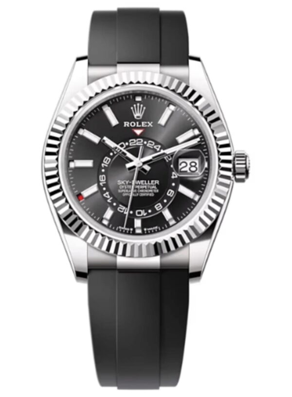 New Rolex Sky Dweller White Gold Bright Black Index Dial Fluted Bezel Oysterflex Rubber Strap 336239.jpg