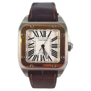 cartier santos 100 large white dial rose gold brown leather belt mens watch w20107x7 1.webp