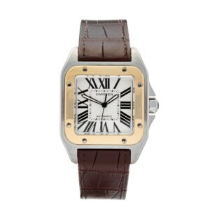 cartier santos 100 large white dial yellow gold brown leather belt mens watch w20107x7 1.jpg