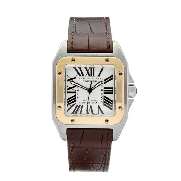 cartier santos 100 large white dial yellow gold brown leather belt mens watch w20107x7 1.jpg