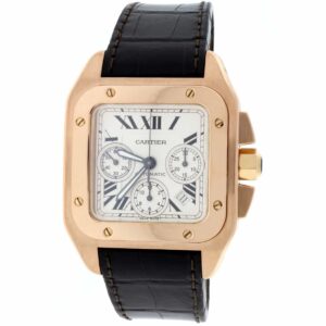 cartier santos 100xl chronograph large white dial rose gold leather belt mens watch 1.jpg