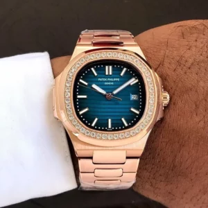 patek philippe nautilus blue dial diamond rose gold automatic mens watch 1 1.webp