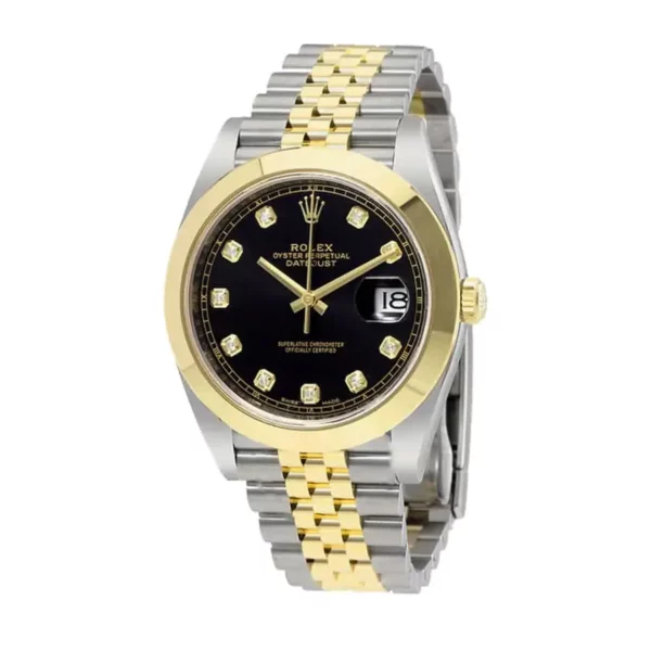 rolex datejust 41 black diamond dial steel and yellow gold oyster mens watch 126303 replica swdru.webp