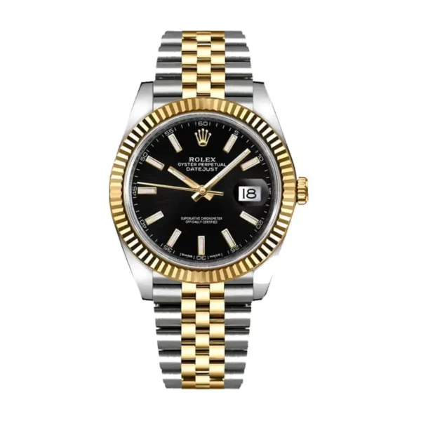 rolex datejust 41mm black dial fluted bezel yellow gold jubilee mens watch 126333 1.webp