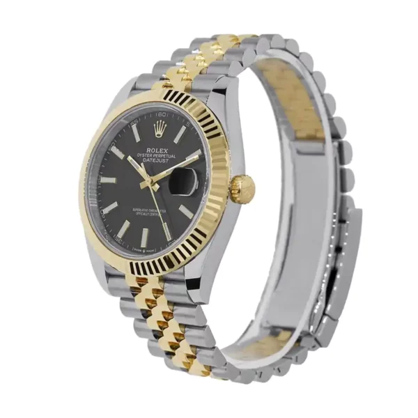 rolex datejust 41mm black dial fluted bezel yellow gold jubilee mens watch 126333 replica uxsxh.webp