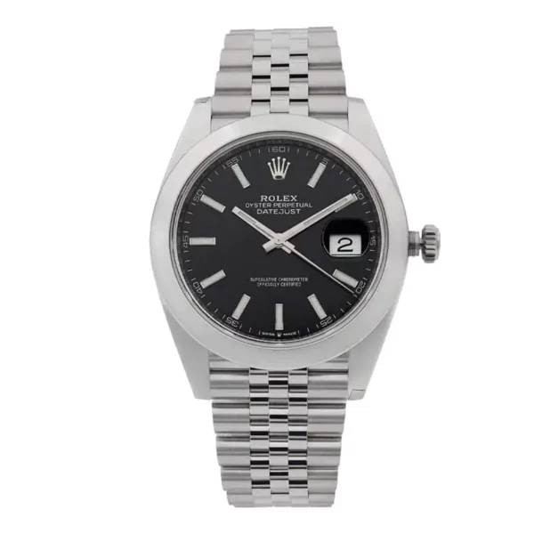 rolex datejust 41mm black dial smooth bezel steel mens wrist watch 126300 1.webp