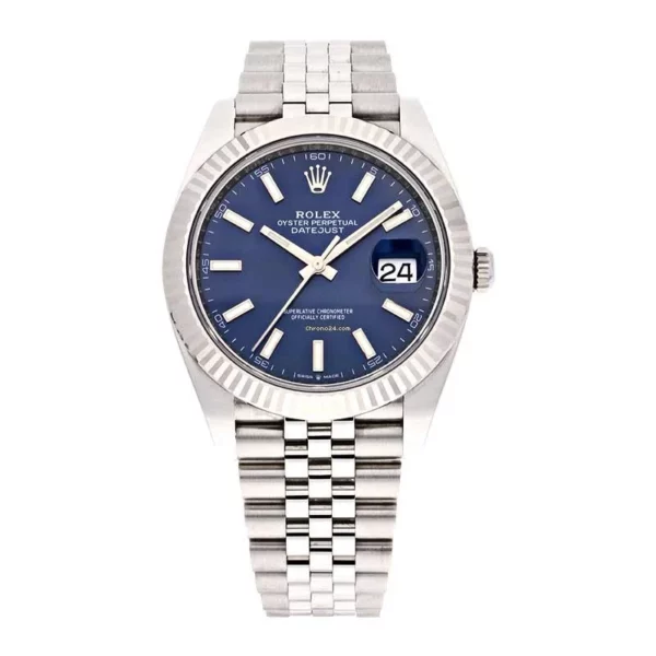 rolex datejust 41mm blue dial fluted bezel white gold jubilee mens watch 1.webp