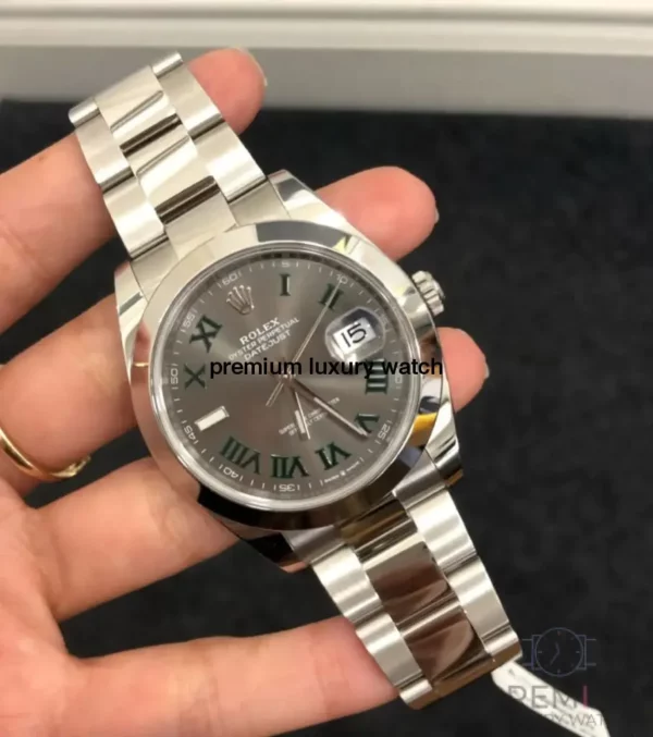 rolex datejust 41mm stainless steel slate roman dial smooth bezel oyster bracelet 126300 watch replica vzcxi.webp