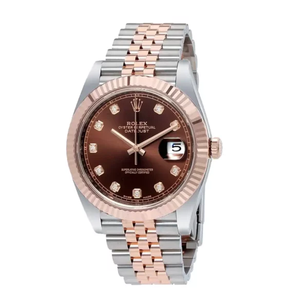 rolex datejust 41mm steel and everose gold chocolate dial diamond mens watch 126331 replica ggyy1.webp