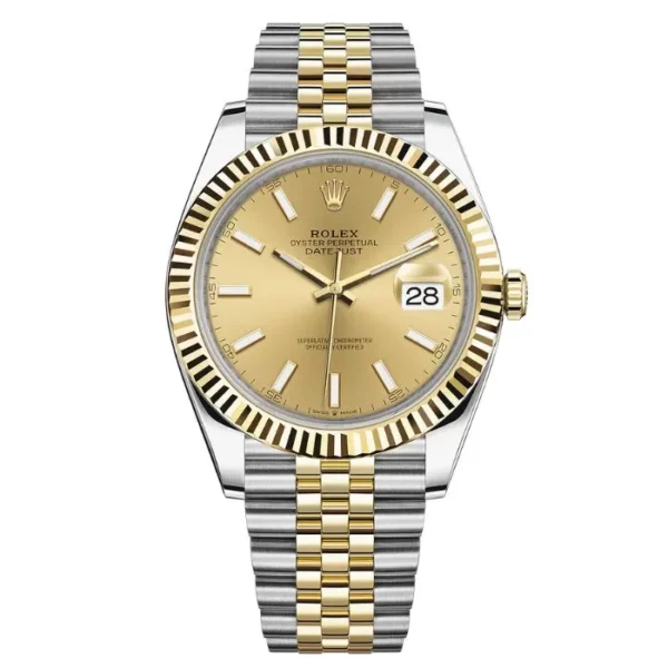 rolex datejust 41mm steel and yellow gold champagne dial jubilee bracelet wrist watch replica 8k1u8.webp