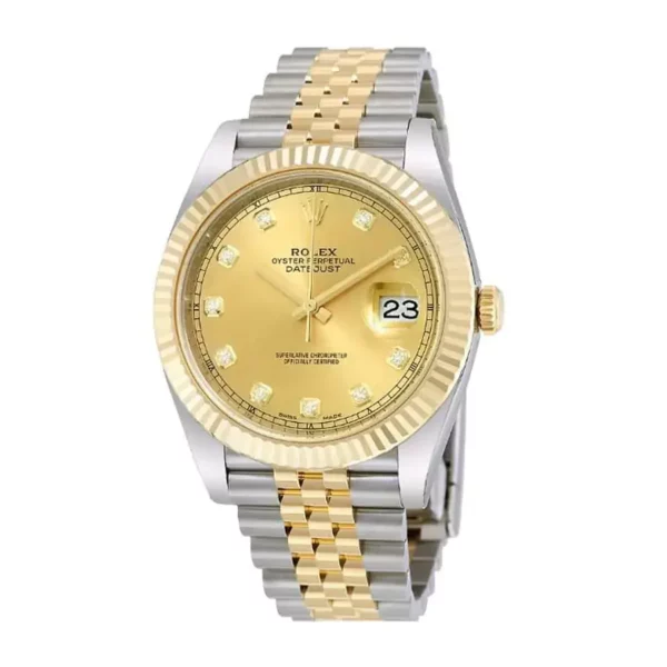 rolex datejust 41mm steel and yellow gold with champagne and diamond dial 126333 replica do9zi.webp