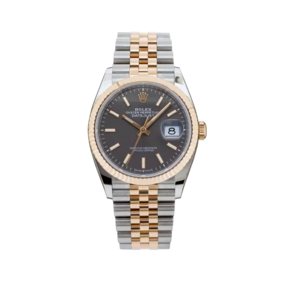 rolex datejust 41mm two tone rose gold black grey dial oyster perpetual jubilee bracelet watch 1.webp