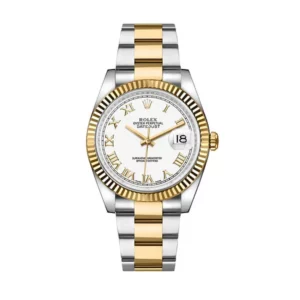 rolex datejust 41mm two tone white slate roman dial smooth bezel oyster bracelet watch replica uewmv.webp