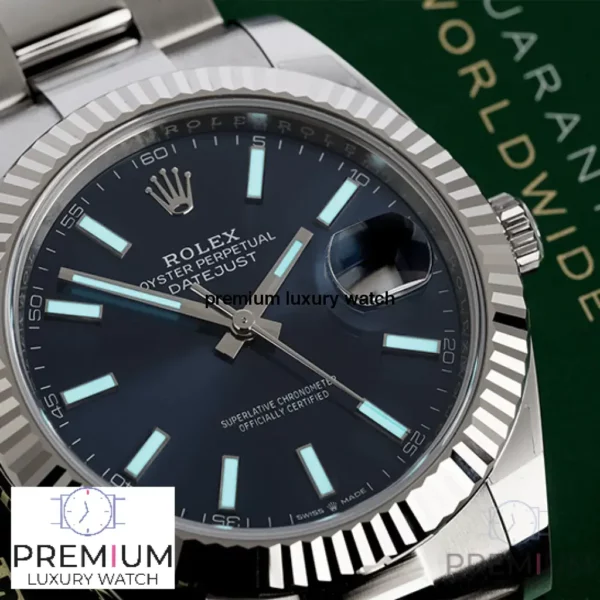 rolex datejust 41mm white gold stainless steel blue dial oyster bracelet wrist watch 126334 replica h67fz.webp