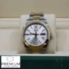 rolex datejust 41mm yellow goldsteel white index dial smooth bezel oyster bracelet 126303 replica otqrd.webp