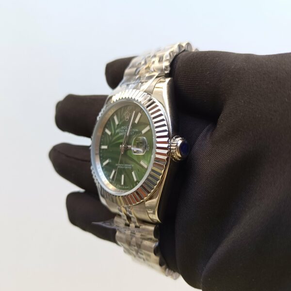 rolex datejust olive green palm motif dial 41mm jubilee stainless steel wrist mens watch replica yxwv2.jpg