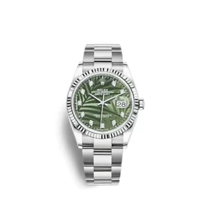 rolex datejust olive green palm motif diamond dial 41mm oyster stainless steel bracelet wrist mens watch replica y5ofw.webp