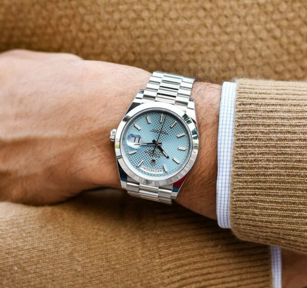 rolex day date 40mm ice blue diagonal dome bezel president automatic mens watch 228206 replica htn74.jpg