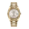 rolex day date 40mm yellow gold silver diagonal motif index dial fluted bezel president bracelet 228238 replica wgdin.webp