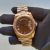 rolex day date 41mm president rose gold fluted bezel chocolate roman dial mens watch 228235 replica hbxv4.jpg