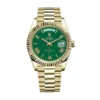 rolex day date 41mm president yellow gold fluted bezel green roman dial mens watch 1.webp