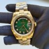 rolex day date 41mm president yellow gold fluted bezel shadow green diamond dial mens watch replica rfap8.jpg