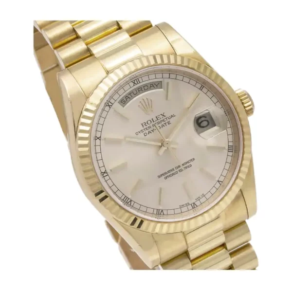 rolex day date 41mm yellow gold white index dial fluted bezel president bracelet 118238 replica w1z6k.webp