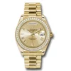 rolex day date ii yellow gold champagne diamond 41mm roman dial diamond bezel president bracelet watch replica 8omps.webp