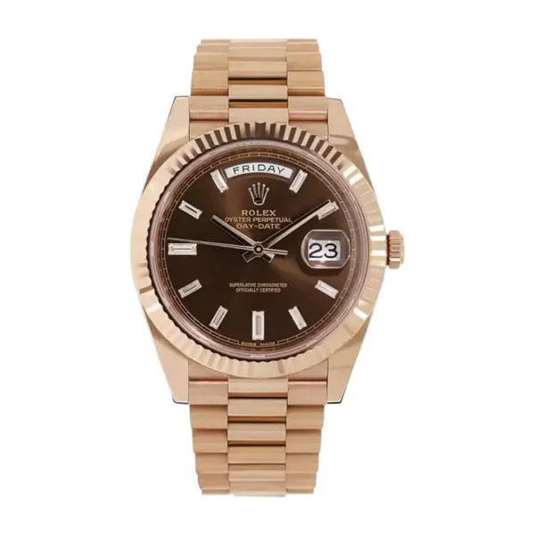 rolex daydate 40mm chocolate dial rose gold president automatic mens watch 228235 1.webp