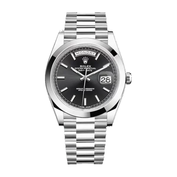 rolex daydate 40mm platinum black diamond dial smooth bezel president bracelet 228206 1.webp