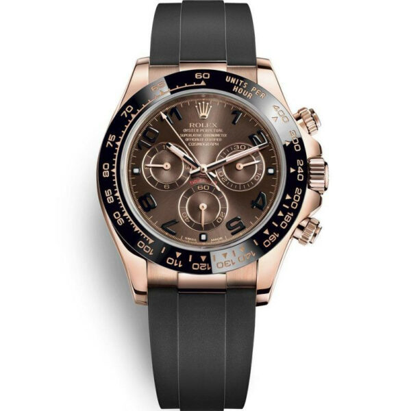 rolex daytona cosmograph rose gold ceramic chocolate numerical dial rubber strap watch 1.jpg