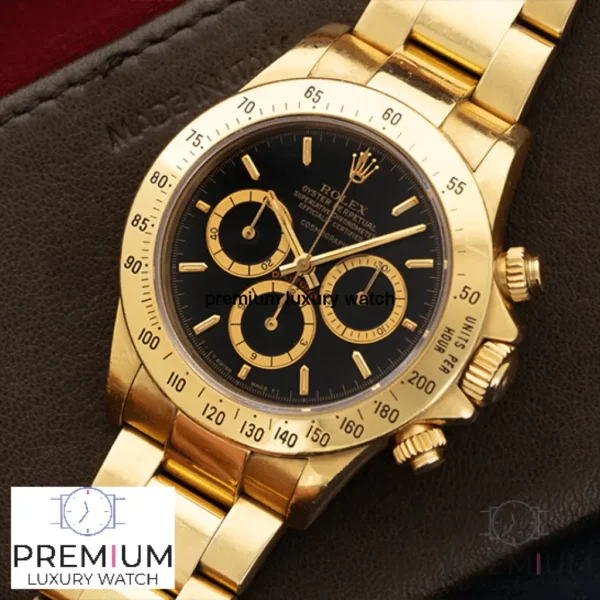 rolex daytona yellow gold 40mm black index dial yellow gold bezel oyster bracelet 116508 replica n60hn.webp