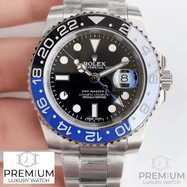 rolex gmt master ii batman stainless steel 40mm black dial blueblack ceramic bezel oyster bracelet 126710blnr replica ivpk6.webp