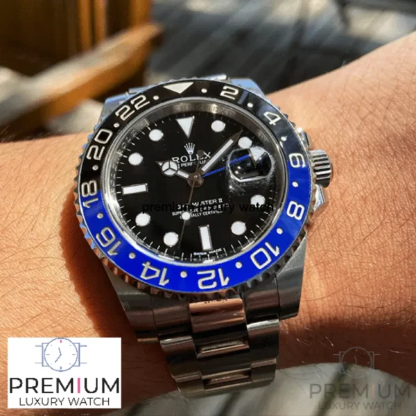 rolex gmt master ii batman stainless steel 40mm black dial blueblack ceramic bezel oyster bracelet 126710blnr replica n3tte.webp